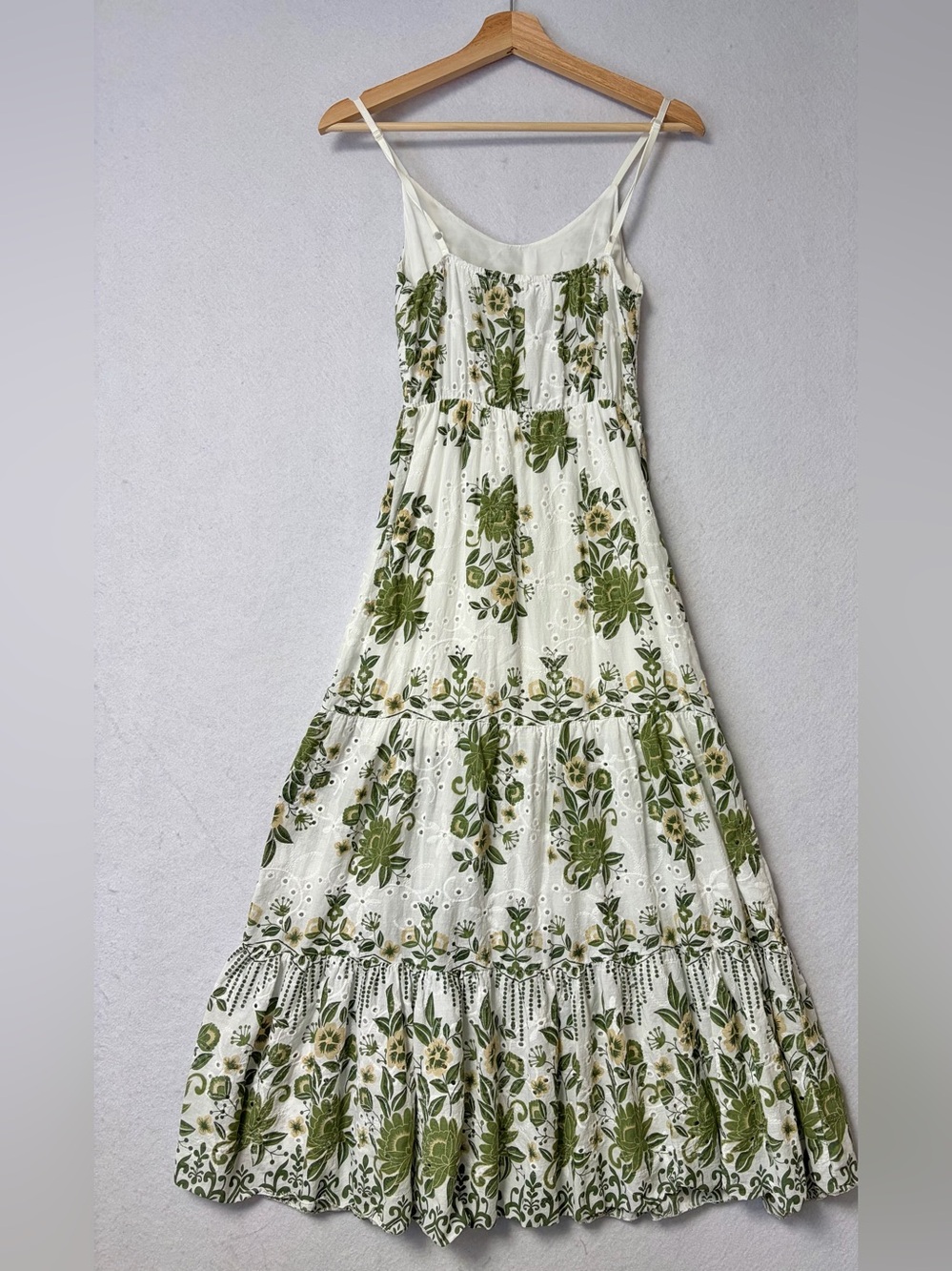 Made in Italy Floral Eyelet Midi Dress Green Botanical Cottagecore Boho Prairie - Picture 3 of 7